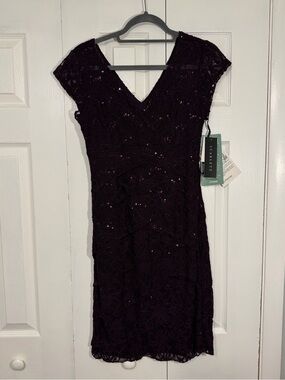 NWT Scarlett Lace & Sequin Midi Dress Size 10 Eggplant